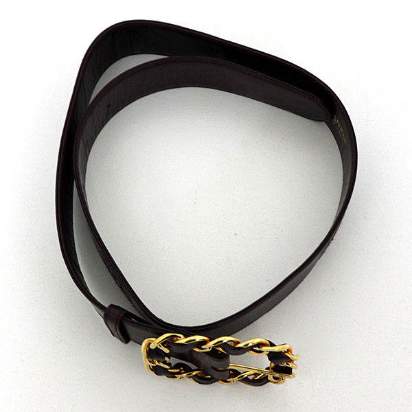 CHANEL Belt Chain buckle Lamb Leather Burgundy Women 75/30