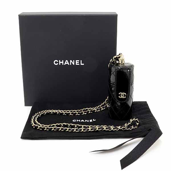 CHANEL Matelasse ChainShoulder Lip Case AP1572 Patent leather Black Women