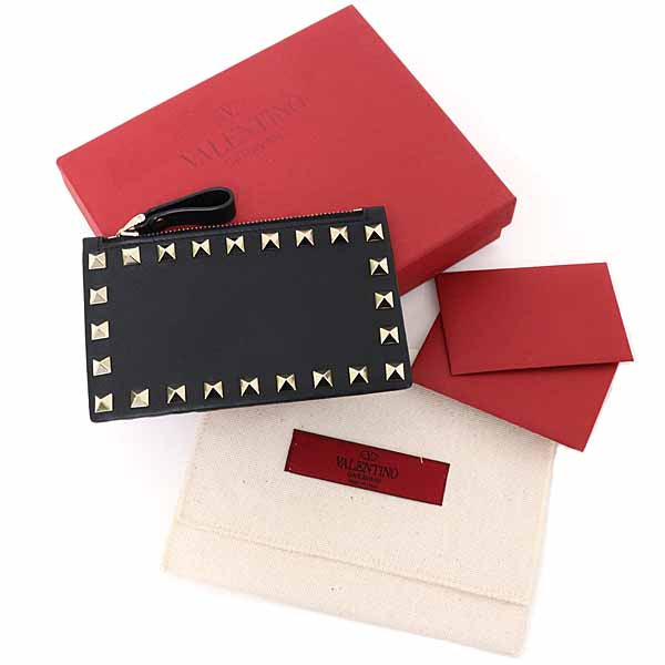 VALENTINO Coin purse Rockstud Fragment Case Card Case P0548BOL Leather Black
