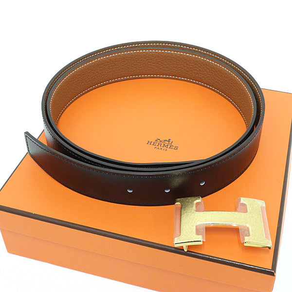 HERMES Belt Buckle "H" Maltre & Leather Belt (Kit) 32 Togo Black/Gold #100