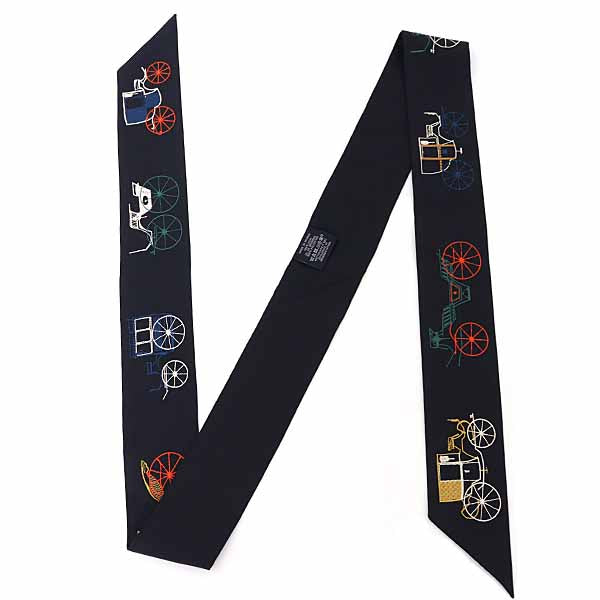 HERMES Scarf Twilly Long "A To Berlin" Silk Blue Noir / Multicolor Women