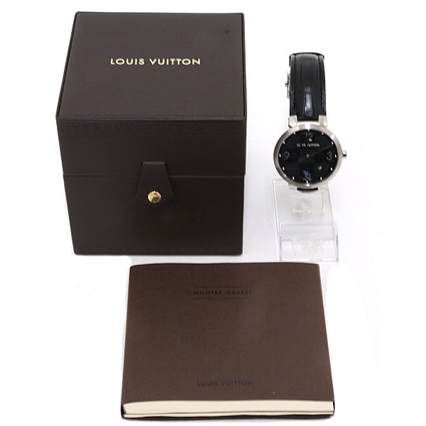 LOUIS VUITTON Q1D00 Tambourg Damier Men Wrist Watch Black 60g SS/leather