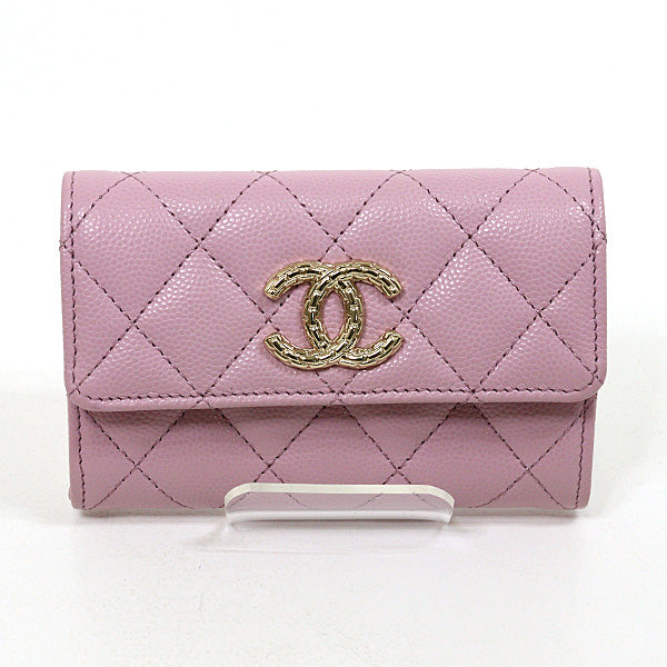 CHANEL Matelasse Card Case Wallet Caviar skin Leather pink/Gold HW Women 64g