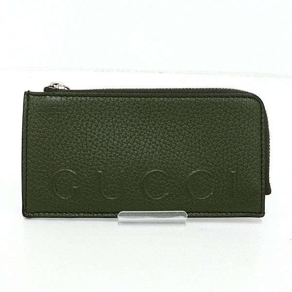GUCCI Card Case Logo Zip Card Case 835073 Leather Khaki Unisex 70g