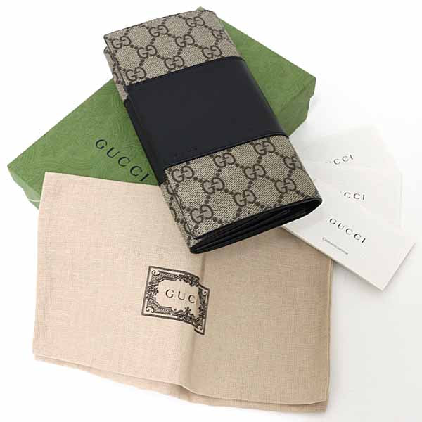 GUCCI Purse Two-tone long wallet outlet 779878 GG Supreme Canvas Beige / Ebony
