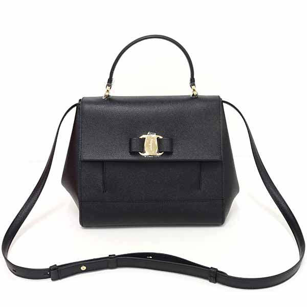 Salvatore Ferragamo Vara Handbag 2Way Bag DY-21 3375 Leather Black Women