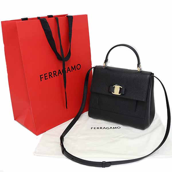 Salvatore Ferragamo Vara Handbag 2Way Bag DY-21 3375 Leather Black Women