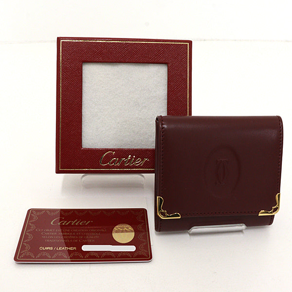 CARTIER coin purse Wallet carf Leather Bordeaux Unisex