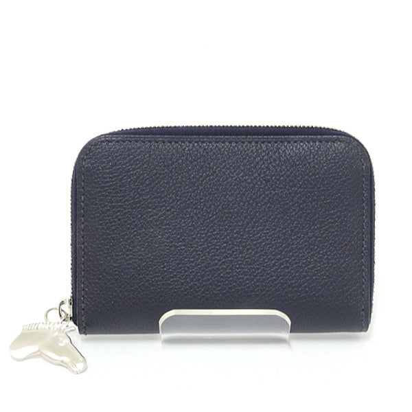 HERMES Card Case Zip Ango Cheval coin purse Evercolor Bruny(Blue) 62g
