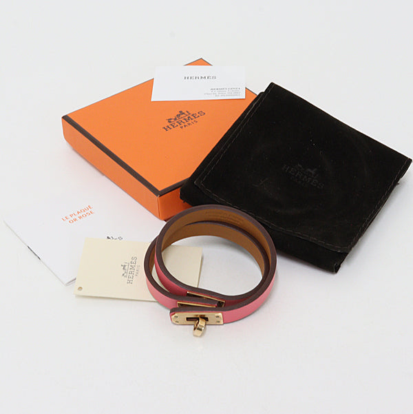HERMES Bracelet Mini Kelly Double Tour VauSwift leather Roseazare Women size:T1
