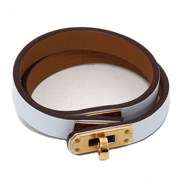 HERMES bracelet Mini Kelly Double Tour VauSwift leather Blue Pale Women size:T1