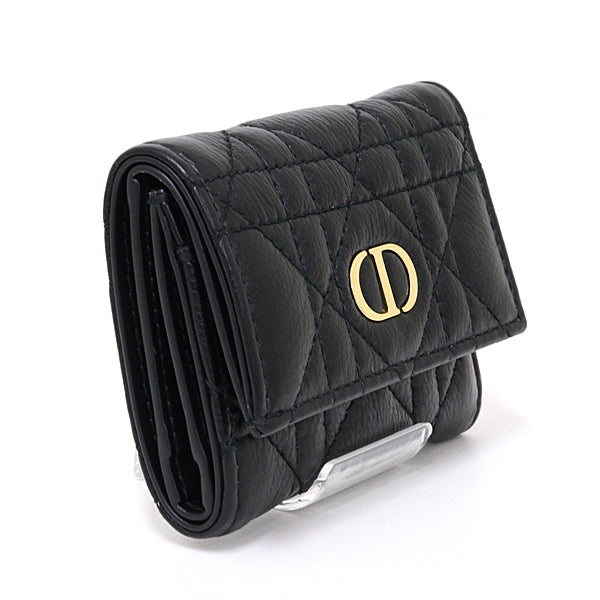 Dior Caro Veronia Wallet Cannage Calfleather Tri-fold wallet S5251UWHC Black