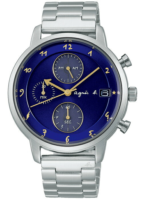 agnes b. FCRD703 Unused Marcello Solar Hardlex Blue SS Analog Men Wrist watch