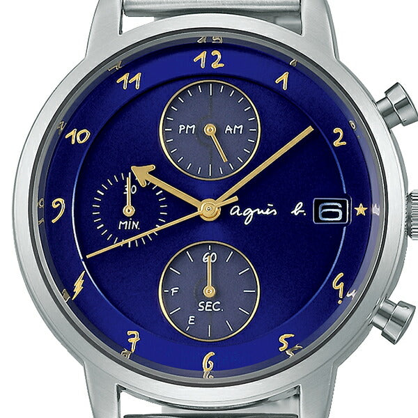 agnes b. FCRD703 Unused Marcello Solar Hardlex Blue SS Analog Men Wrist watch