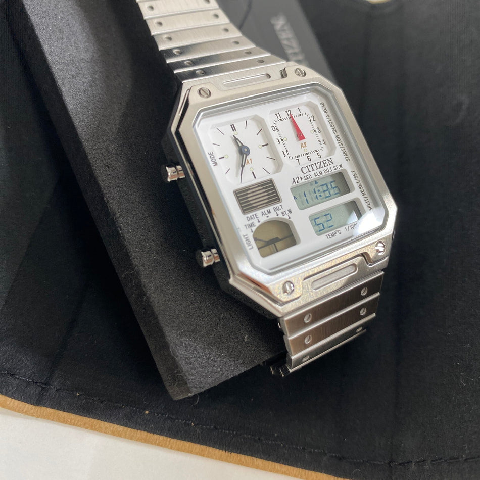 CITIZEN JG2120-65A Wrist watch RECORD LABEL Quartz LCD white SS Men Unused