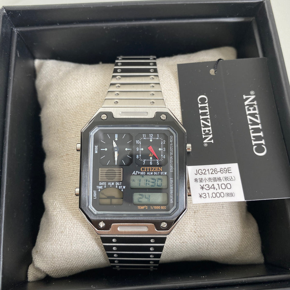 CITIZEN JG2126-69E Wrist watch RECORD LABEL Quartz LCD Black SS Men Unused