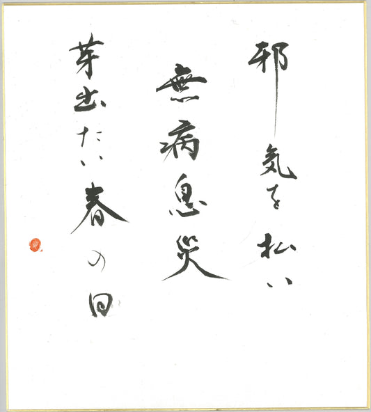 Handwritten Calligraphy AIAOI [MU BYO SOKU SAI] Kanji Sumi Oriental art JAPAN