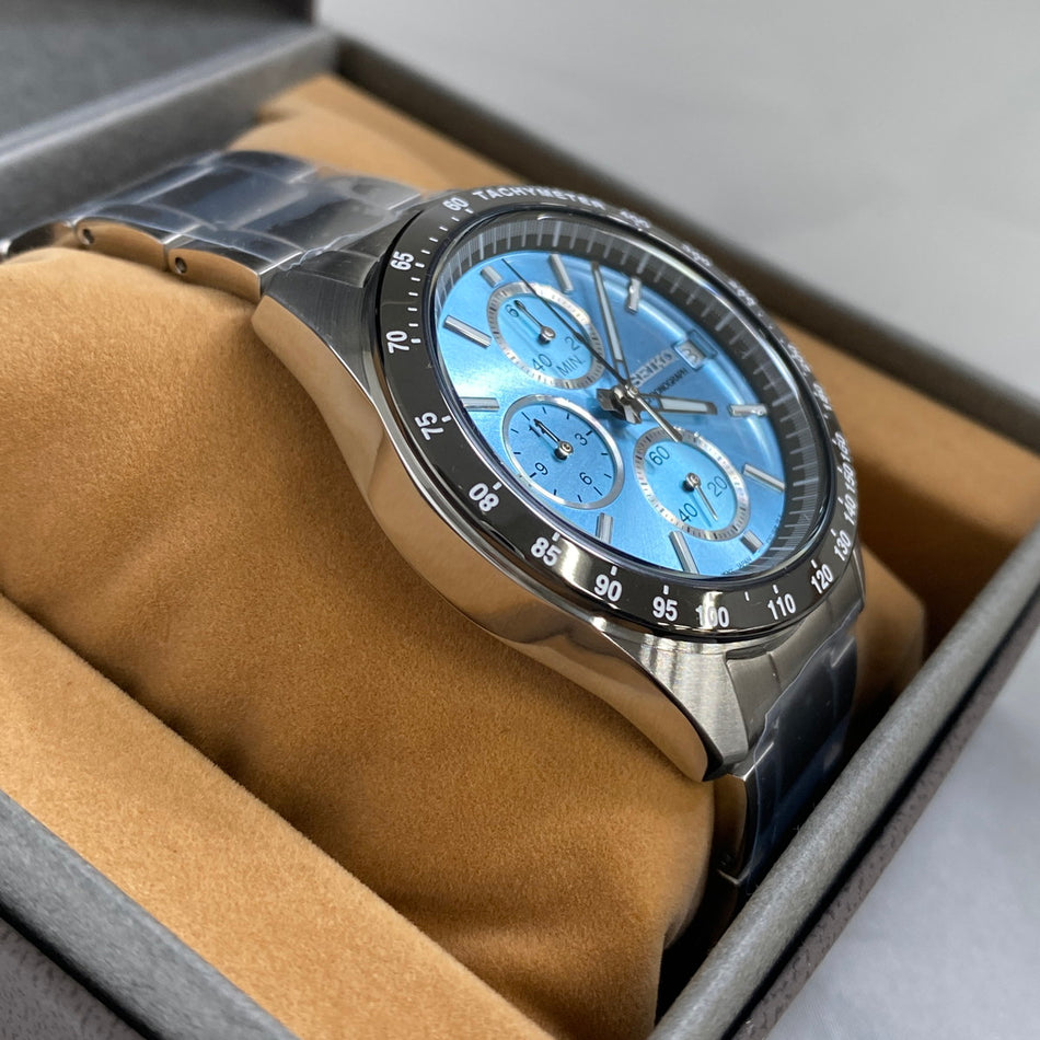 SEIKO SBTR029 Wrist watch Chronograph Quartz Hardlex Blue SS Analog Men Unused