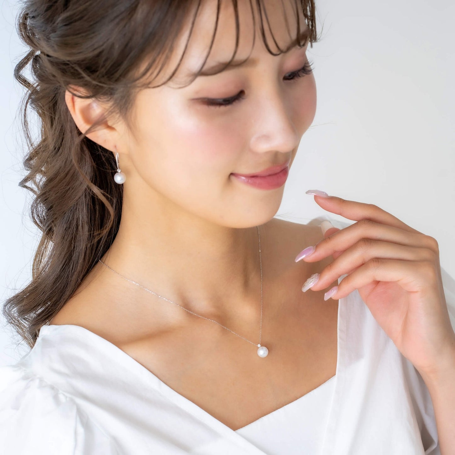 ERIS VELINA Necklace・Pendant Birthstone Moonstone K10WG Akoya Pearl Women JAPAN