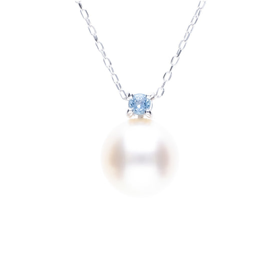 ERIS VELINA Necklace・Pendant Birthstone Bluetopaz K10WG Akoya Pearl Women JAPAN