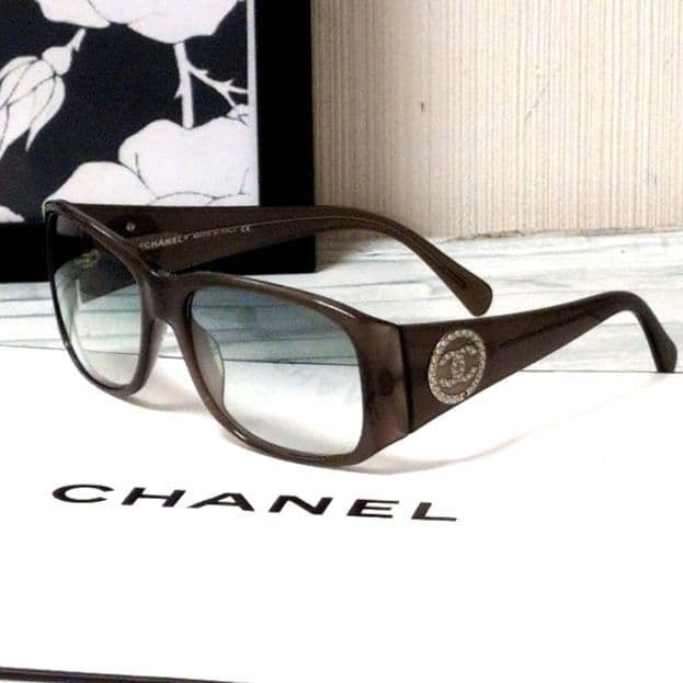 CHANEL Sunglasses Brown CC Logo Rhinestones Gold-tone Hardware Wellington Style