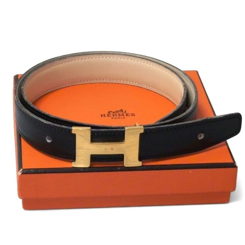 Hermes Constance H-Buckle Belt Gold Hardware Black・Beige Reversible Stamp B