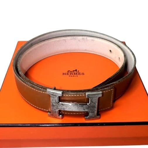 Hermes Constance H-Buckle Belt Men's Silver Hardware Brown Reversible K Stamp