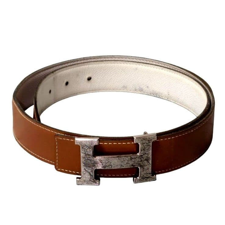 Hermes Constance H-Buckle Belt Men's Silver Hardware Brown Reversible K Stamp