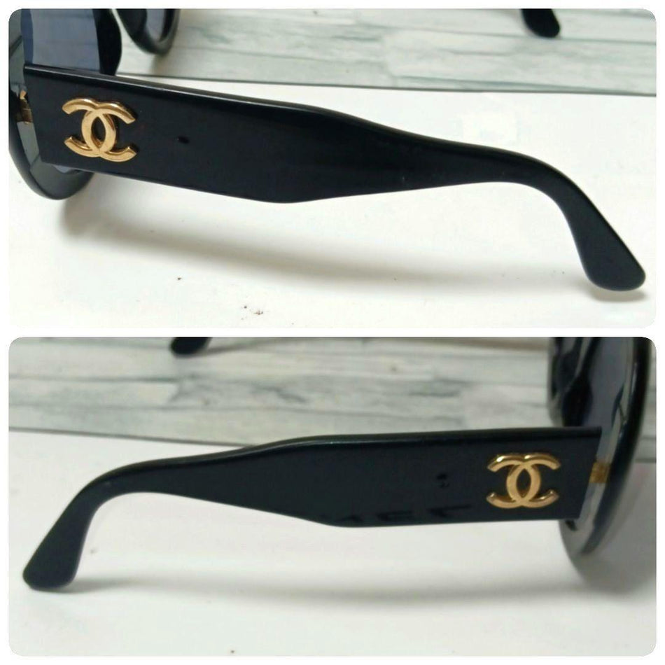 CHANEL Sunglasses Black Gold-Tone Hardware Round Frame CC Logo