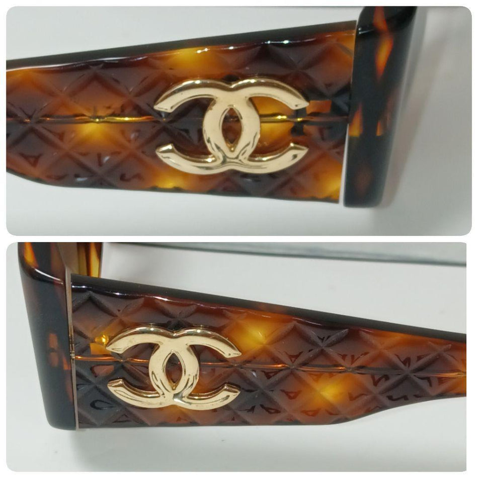 CHANEL Sunglasses Brown Gold-Tone Hardware Wayfarer Style CC Mark