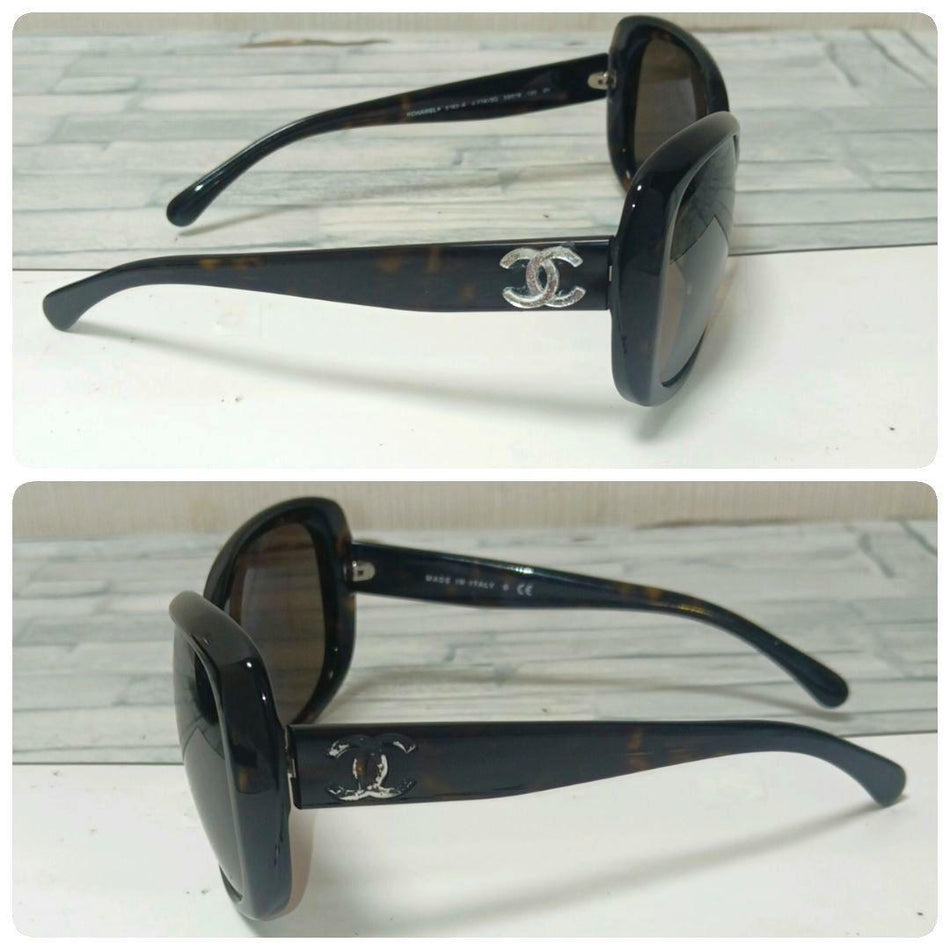 CHANEL Sunglasses Brown Silver-Tone Hardware Wellington Style With CC Logo