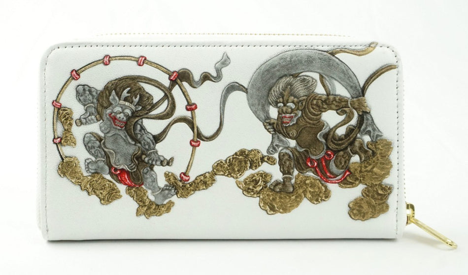 WIND GOD THUNDER GOD Longwallet Zipper Emboss Leather White made in JAPAN