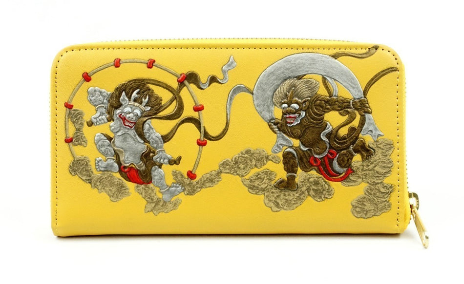 WIND GOD THUNDER GOD Longwallet Zipper Emboss leather Yellow made in JAPAN
