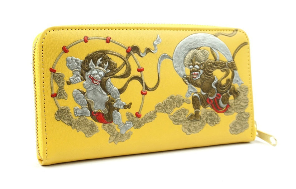 WIND GOD THUNDER GOD Longwallet Zipper Emboss leather Yellow made in JAPAN