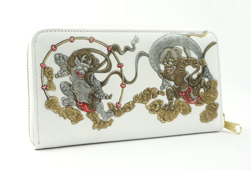 WIND GOD THUNDER GOD Longwallet Zipper Emboss Leather White made in JAPAN