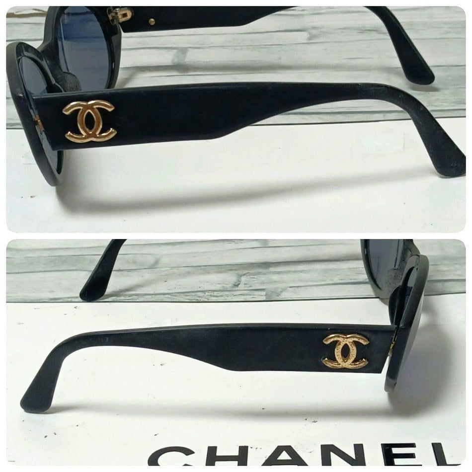 CHANEL Sunglasses Black CC Logo Gold-Tone Hardware Wayfarer Style
