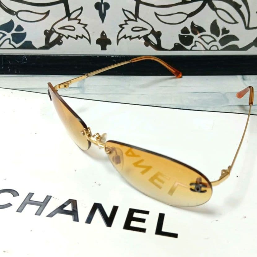CHANEL Sunglasses Brown Coco Mark Rimless Gold Frame