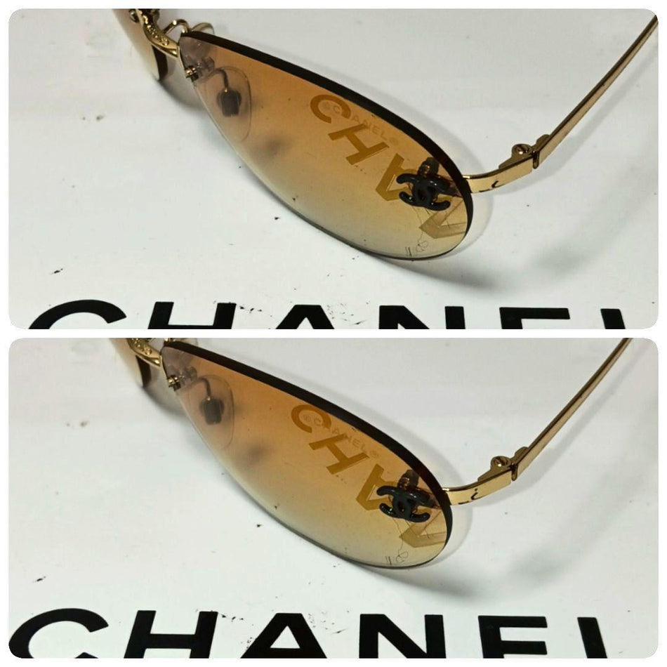 CHANEL Sunglasses Brown Coco Mark Rimless Gold Frame