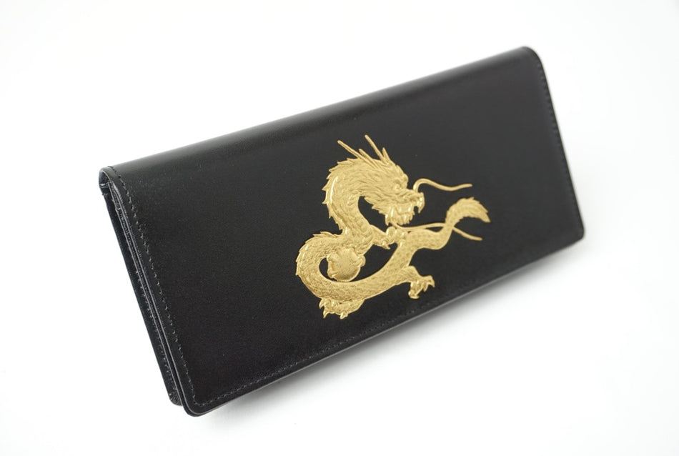 EMPEROR DRAGON bi-fold Long wallet Leather Black Master craftsmanship made JAPAN