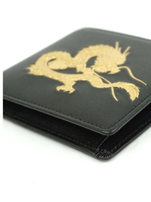 EMPEROR DRAGON Billfold Wallet Gold leaf stamping leather Black made in JAPAN