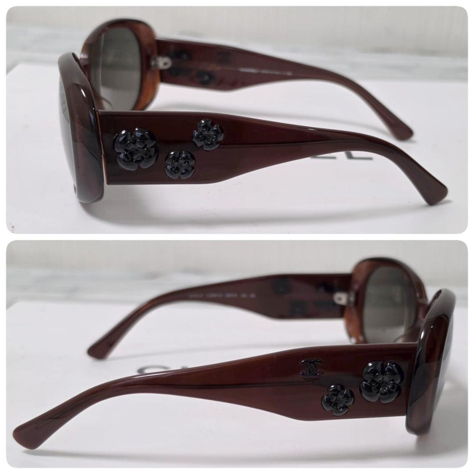 CHANEL Sunglasses Brown, Camellia Motif, CC Logo Authenticated