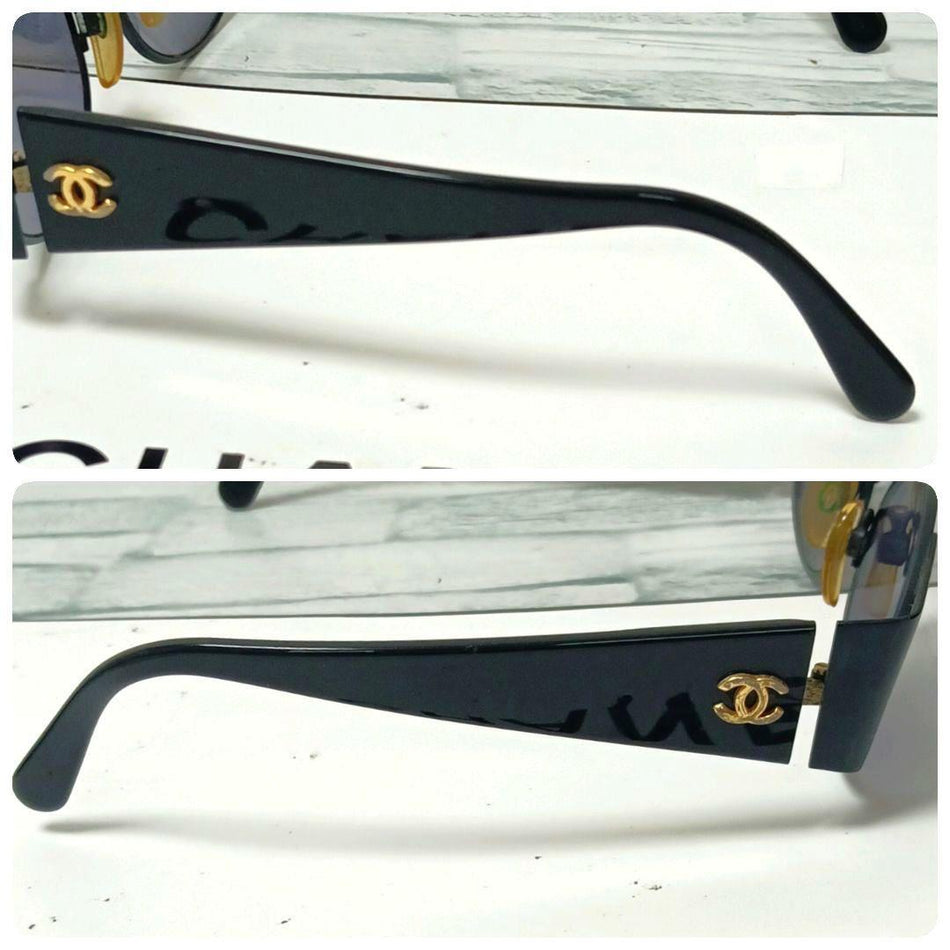 CHANEL Sunglasses Black Gold-Tone Hardware CC Logo, Wayfarer Style
