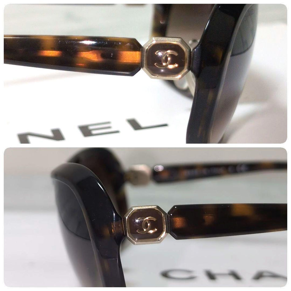 CHANEL Sunglasses Brown CC Logo Gold Hardware Wayfarer Style