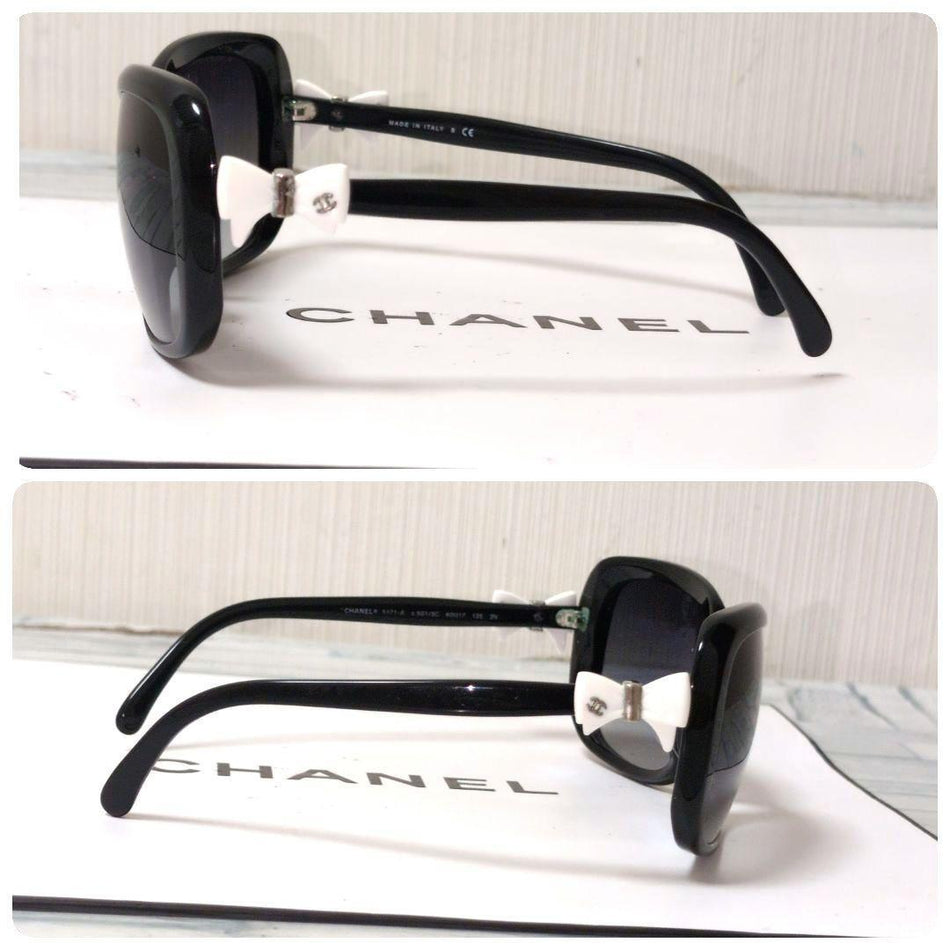 CHANEL Sunglasses Black Ribbon CC Logo Silver Hardware Wellington Frame