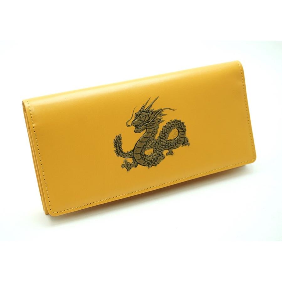 FORTUNE DRAGON long wallet Embossing leather Yellow Master Craftsmanship