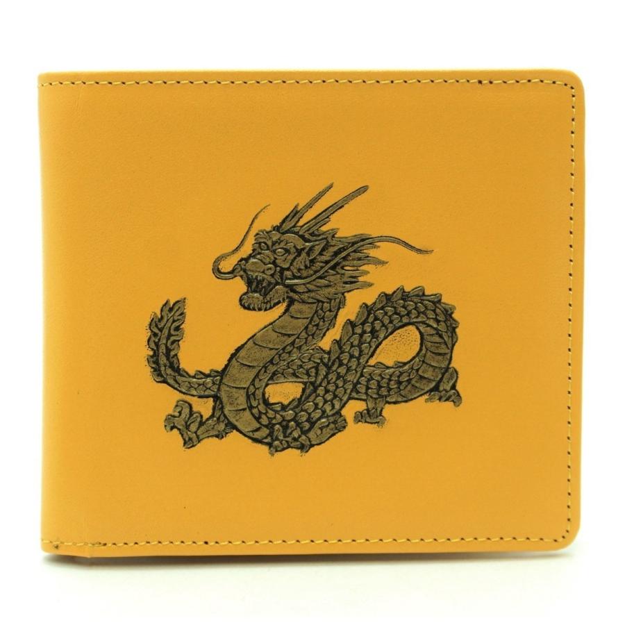 FORTUNE DRAGON Bifold wallet Emboss leather Yellow Master Craftsmanship