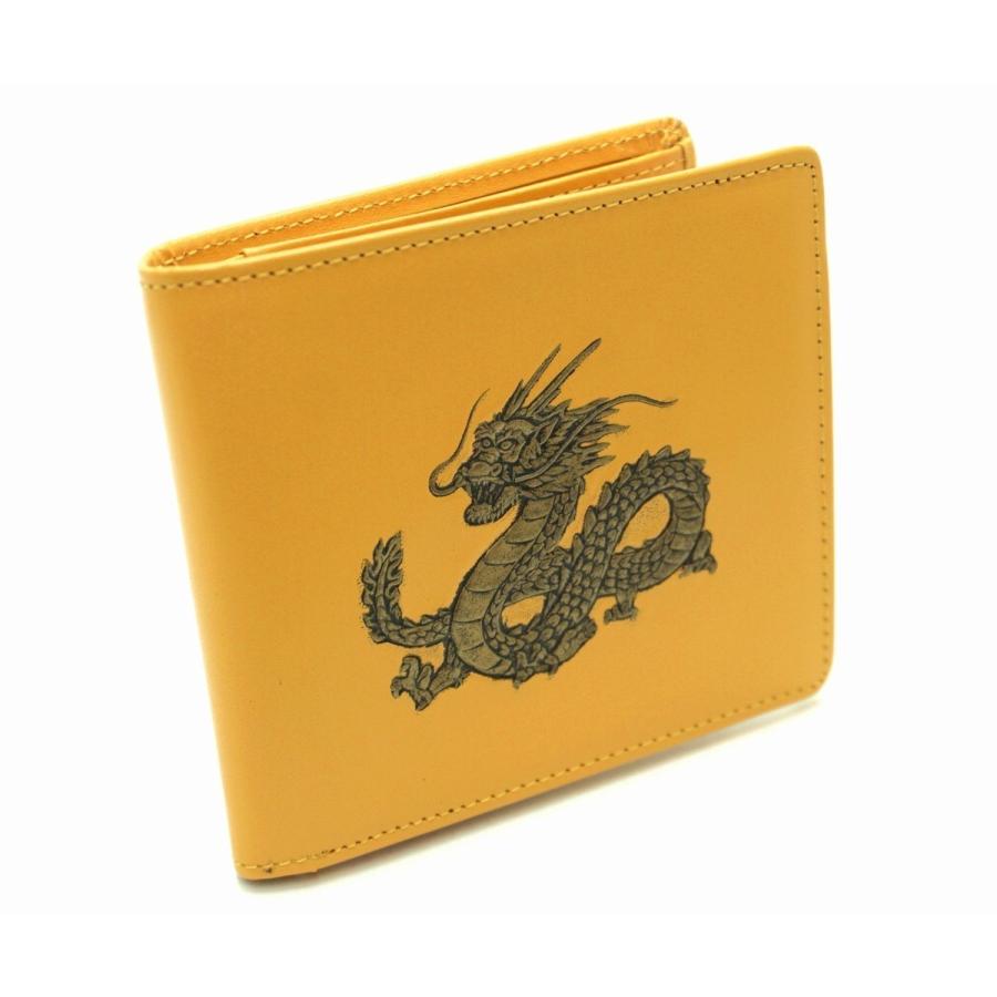 FORTUNE DRAGON Bifold wallet Emboss leather Yellow Master Craftsmanship