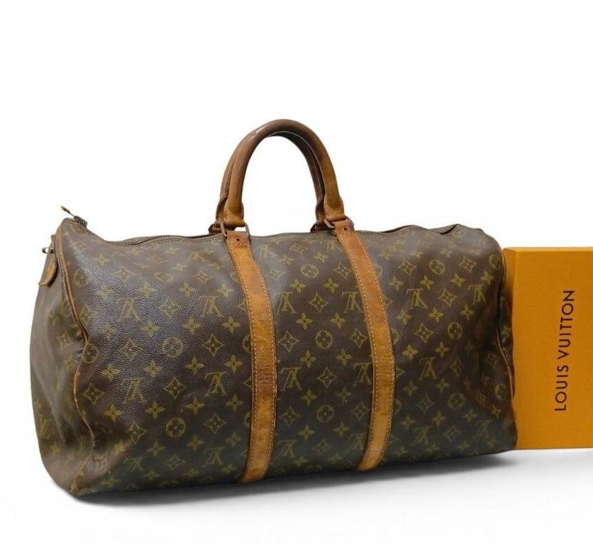 Louis Vuitton Monogram Keepall 50 Boston Bag Brown Travel Bag Authenticated